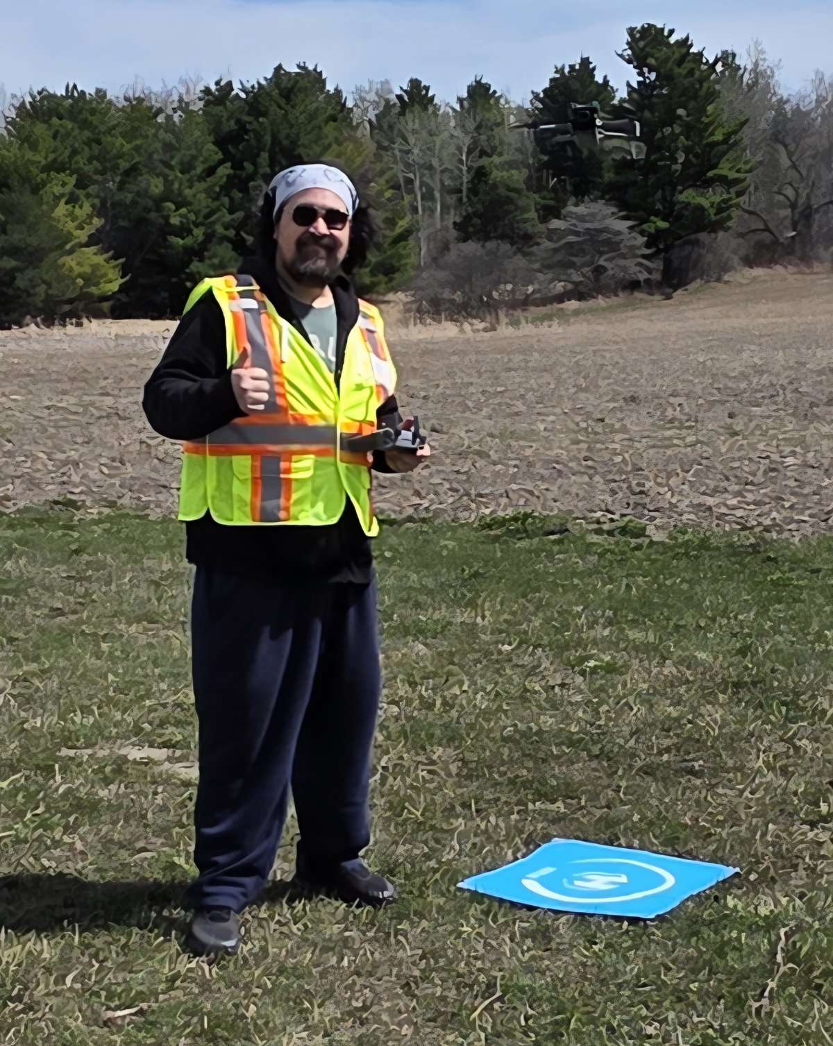 Anthony Morra during his Transport Canada Advanced RPAS flight review, drone in flight